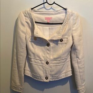 Lilly Pulitzer Cream Tailored Blazer with Rounded Neckline